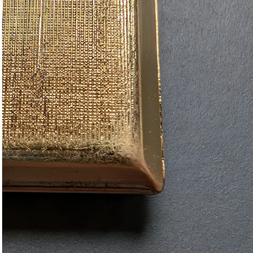 Vintage Gold Tone Cityscape w Moon Marquetry Resin Square Makeup Compact Mirror
